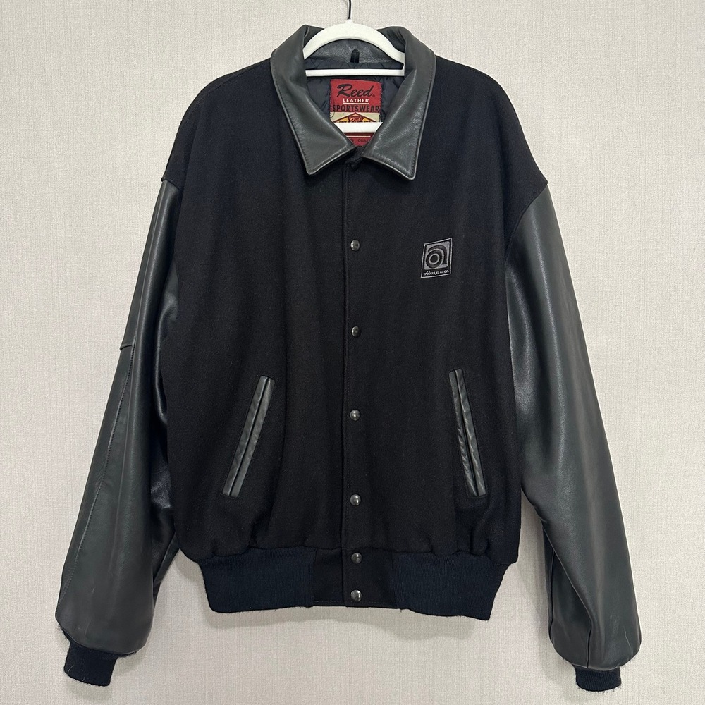 Reed Leather Sportswear Ampeg Black Wool Leather Varsity Jacket Mens XL Vintage